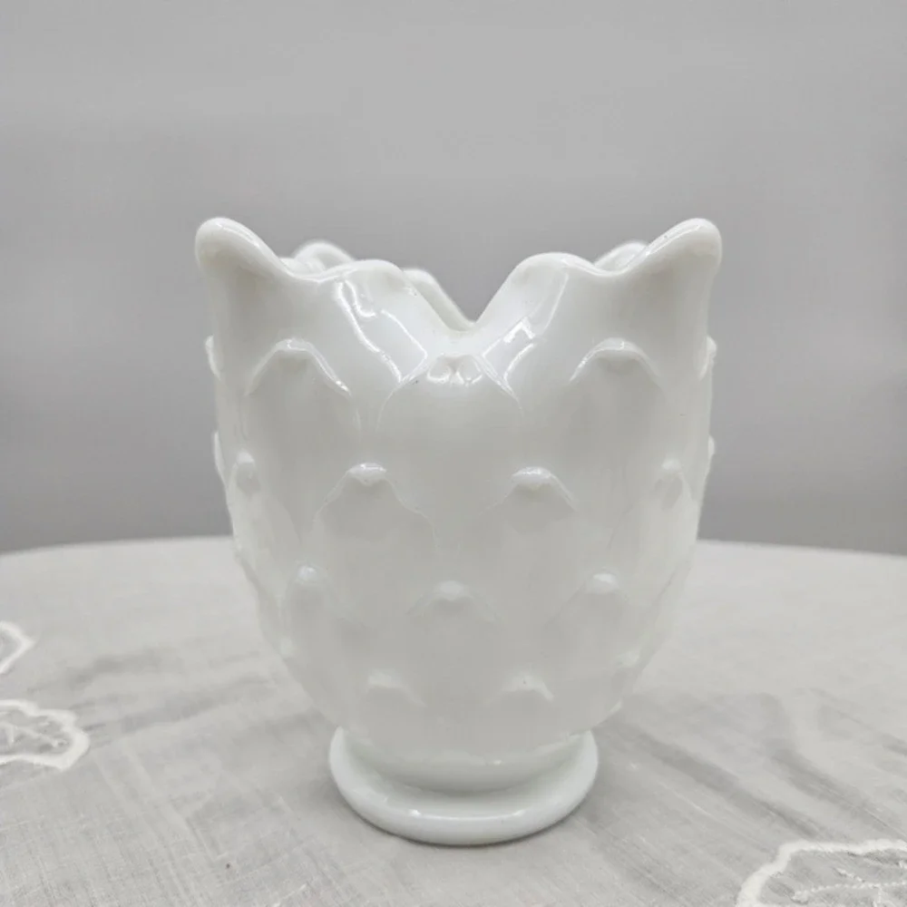 White Milk Glass Artichoke‎ Bud Vase Trinket Dish Home Decor